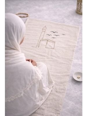 Perde Plus Minimal Işlemeli Keten Seccade Namazlık - Çeyizlik Hediyelik Çanta Seccadesi