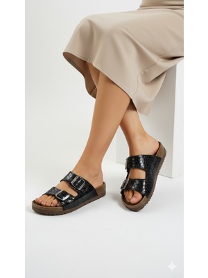 Nmoda Kadın Ortopedik Terlik – Ayarlanabilir Çift Tokalı, Rahat Kalın Taban, Günlük Şık Terlik