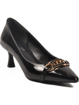 Ayakmod Siyah Rugan Hafif Ince Topuklu Kadın Abiye Ayakkabı 695029 Z