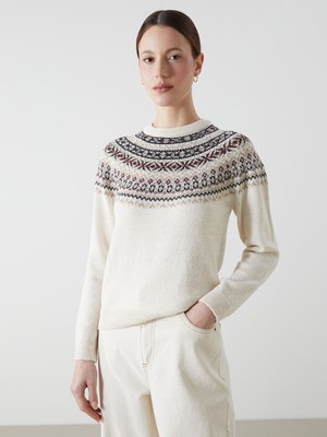 Lc Waikiki Yeni Sezon Bisiklet Yaka Desenli Kadın Triko Kazak