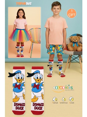 Color Socks 1 Çift Beyaz Ördek Desenli Animasyon Çorap (Soft Touch)