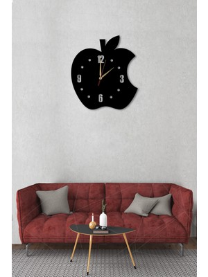PremiumPort Siyah Ahşap Elma Duvar Saati, 40X40 Cm, Mutfak ve Kahve Köşesi Dekoru