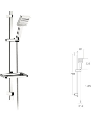 Mistillo KARE SÜRGÜLÜ DUŞ SETİ + ELDUŞU + 30X15MM KROM KAPLAMA