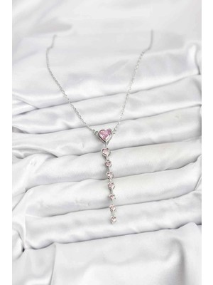Shopwave 316L Çelik Zincir Gümüş Renk Pembe Kalp Kadın Kolye - TJ-BKO10821