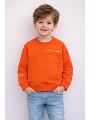 Wanex Erkek Çocuk Uzun Kollu Baskılı Sweatshirt – Turuncu (4–9 Yaş)