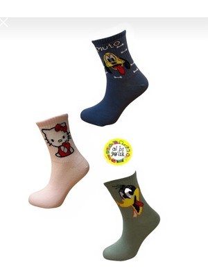 Al Bi 90Lık 3'lü Çizfi Film Desenli Kolej Çorap Set