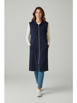 Ece Giyim Kadın Önü Fermuarlı Kapüşonlu Yandan Cepli Yırtmaçsız Spor Penye Yelek