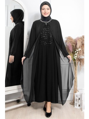 Modaviki Taş Işleme Detaylı Payetli Elbise Siyah MDA2301
