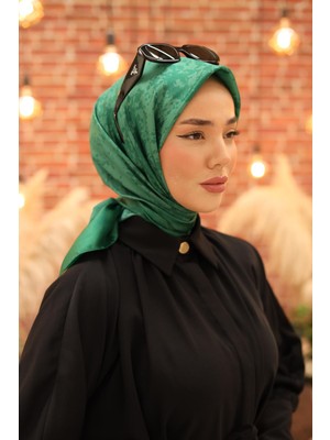 Silk Home Kadın Zümrüt Geometrik Desen Parlak Shiny Eşarp 75007-35