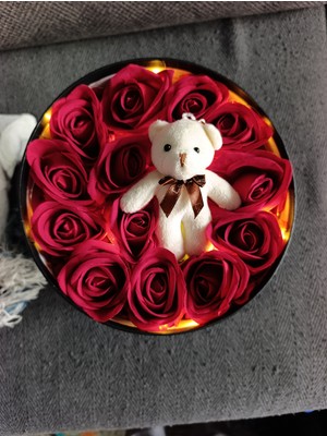 Ceku Home Tasarım Işıklı Ayıcıklı Kırmızı Gül Kutusu