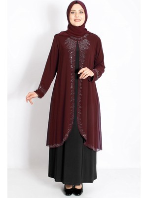 Modaviki Taş Işleme Detaylı Abiye Koyu Bordo MDA2224