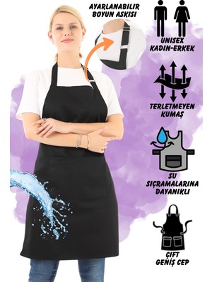Boyun Ayarlı Şef Garson Kafe Aşçı Barista Siyah Önlük Mutfak Önlüğü Masterchef Cafe Apron Restaurant Önlüğü