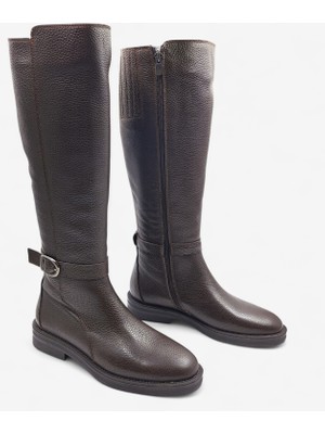 Sovenso SV680 Hakiki Deri Binici Tarz Kahverengi Kadın Çizme