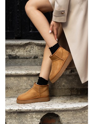 Favorispor Kadın Kalın Taban Içi Kürklü Taba Yarım Bot Süet