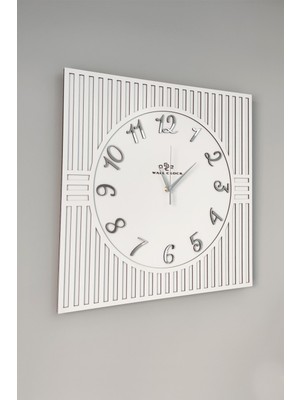PremiumPort Kare Çizgi Desenli Rakamlı Siyah ve Gümüş Duvar Saati 50X50CM