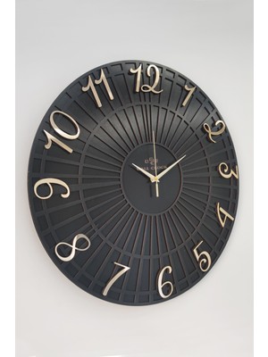 PremiumPort Şık Siyah ve Altın Çizgili 50CM Duvar Saati Sessiz Mekanizma