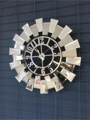 PremiumPort Füme Ayna Saat, Gümüş Rakamlar, 50 cm Çap, Şık Dekorasyon Parçası