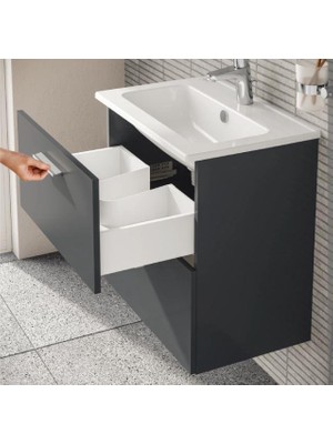 VitrA Mia 60 cm Antrasit Çekmeceli Alt Banyo Dolabı + Lavabo
