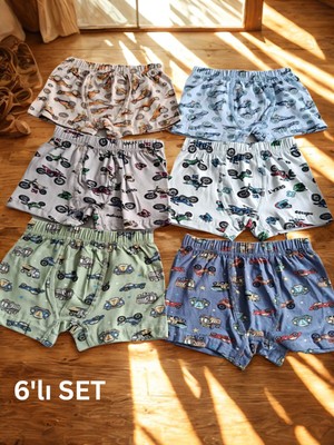 Bulut Anne ve Çocuk Erkek Çocuk Boxer %95 Pamuklu Renkli Desenli Araba ve Motor Figürlü Boxer