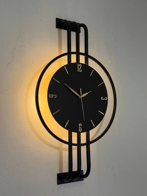 PremiumPort Modern Işıklı Ahşap ve Metal Duvar Saati, 40-75 Cm, Pil Çalışır