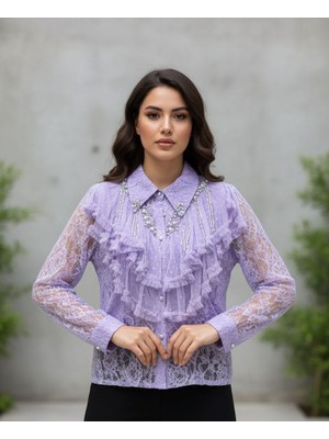 Rabiossa Fransız Dantel Detaylı Abiye Gömlek