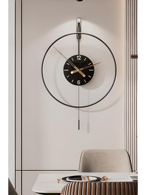 PremiumPort Modern Siyah Metal Sarkaçlı Duvar Saati, Şık ve Zarif Tasarım