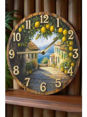 PremiumPort Akdeniz Limon Bahçesi Temalı 3D Mdf Duvar Saati, Sessiz Mekanizma