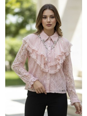 Rabiossa Fransız Dantel Detaylı Abiye Gömlek