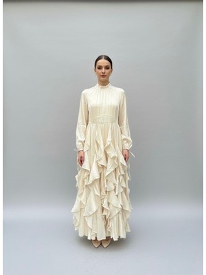 Rabiossa Kadın Volanlı Tasarım Saten Elbise