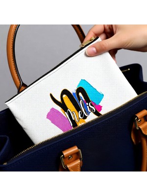 Tişört Kodu Kişiye Özel Isimli Renkli Gabardin Fermuarlı Çanta – 21×15 cm | 340 Gr/m² Kalın Bez Çanta