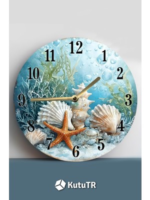 PremiumPort Deniz Temalı Mdf Duvar Saati, 33X33 Cm, Şık Dekorasyon Parçası