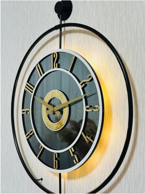 PremiumPort Şık Metal Camlı Duvar Saati 50X70CM Işıklı, Modern Tasarım