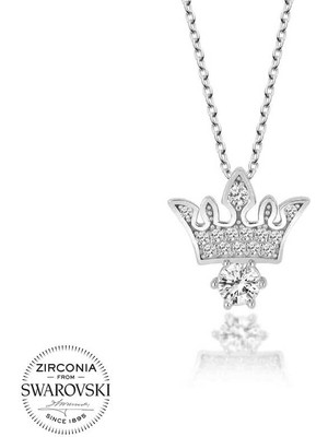 Fumeyabi Swarovski Taşlı Gümüş Kral Tacı Bayan Kolye