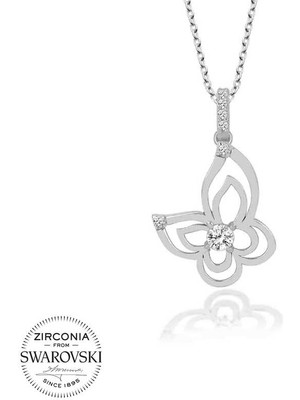 Fumeyabi Swarovski Taşlı Gümüş Kelebek Bayan Kolye