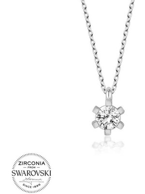 Fumeyabi Swarovski Taşlı Gümüş Tektaş Bayan Kolye