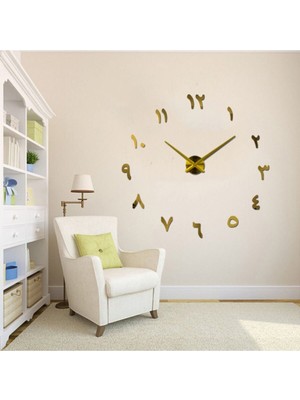 PremiumPort 3D Pleksi Altın Aynalı Arapça Rakamlı Dekoratif Duvar Saati