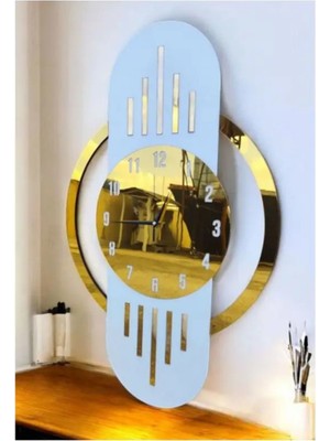 PremiumPort Modern Ahşap Sessiz Duvar Saati, Aynalı Pleksi Dekor 50X27 cm