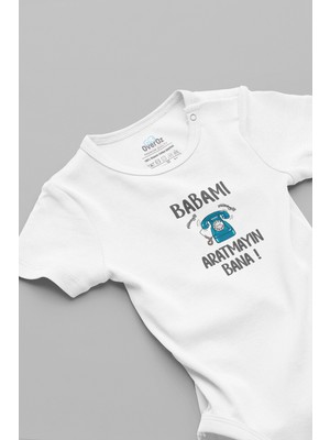 Overoz Babamı Aratmayın Bana Baskılı Beyaz Bebek Body Zıbın 5880-BABA