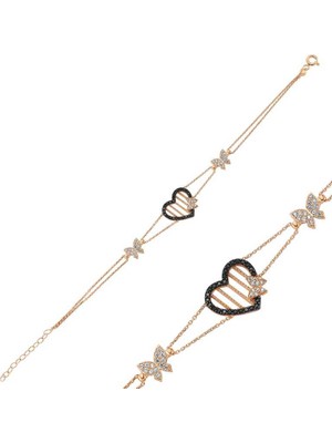 Fumeyabi Gümüş Rose Kalpli Kelebek Bayan Bileklik