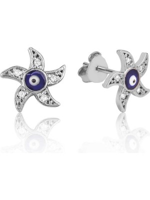 Fumeyabi Gümüş Nazarlı Deniz Yıldızı Çivili Küpe