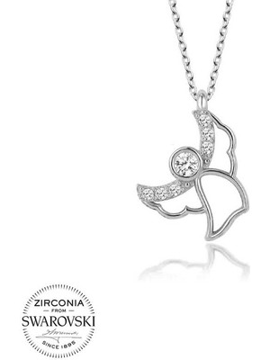 Fumeyabi Swarovski Taşlı Gümüş Melek Bayan Kolye