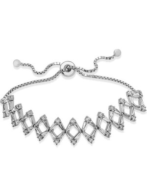 Fumeyabi Gümüş Asansörlü Baget Taşlı Bayan Bileklik