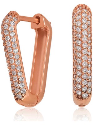 Fumeyabi Gümüş Rose Beyaz Taşlı Üçgen Küpe