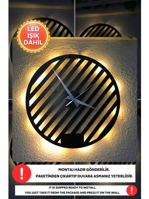 PremiumPort Modern Siyah Ahşap LED Işıklı Mutfak Duvar Saati 40X40CM