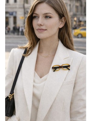 Modex Kemik Rengi Tasarım Gözlük Broş (7cm)