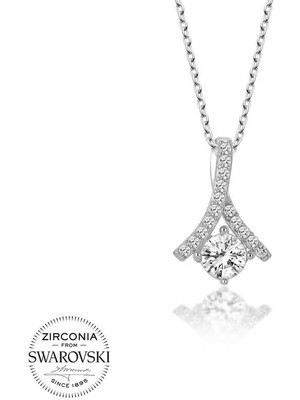 Fumeyabi Swarovski Taşlı Gümüş Tektaş Bayan Kolye