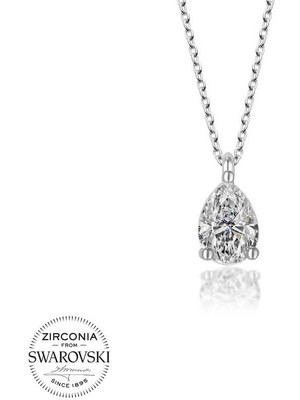 Fumeyabi Swarovski Taşlı Gümüş Damla Tektaş Bayan Kolye