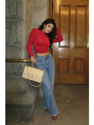 Markapia Kadın Yüksek Bel Paça Detaylı Mavi Jean Pantolon