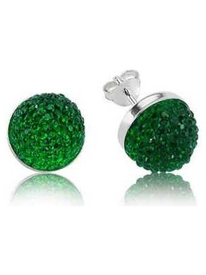 Fumeyabi Gümüş Yeşil Kristal Çivili Küpe