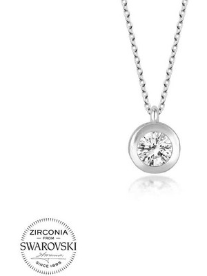 Fumeyabi Swarovski Taşlı Gümüş Tektaş Bayan Kolye